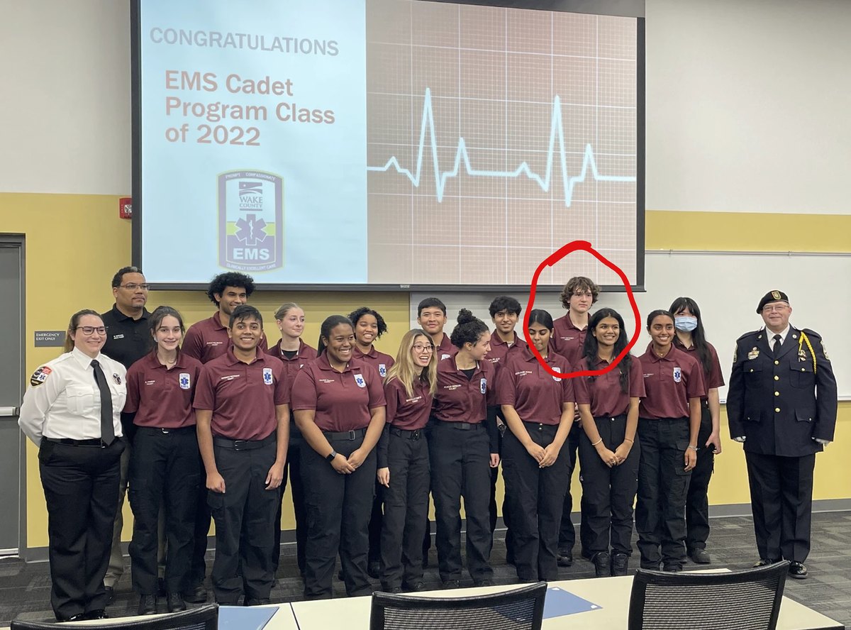 Wake County EMS Cadet Program class of 2022, with me circled in red at the back